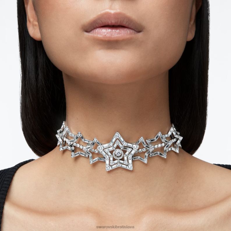 stella choker hviezda, biela, rhodiovaná B8ZNT348 Swarovski šperky