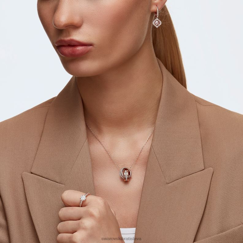 ďalej prívesok dlažba, prepletené kruhy, biele, pozlátené ružovým zlatom B8ZNT189 Swarovski šperky - Image 4
