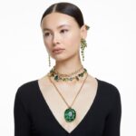 gema napichovacie náušnice zmiešané strihy, kvetinové, zelené, pozlátené B8ZNT745 Swarovski šperky - Image 6