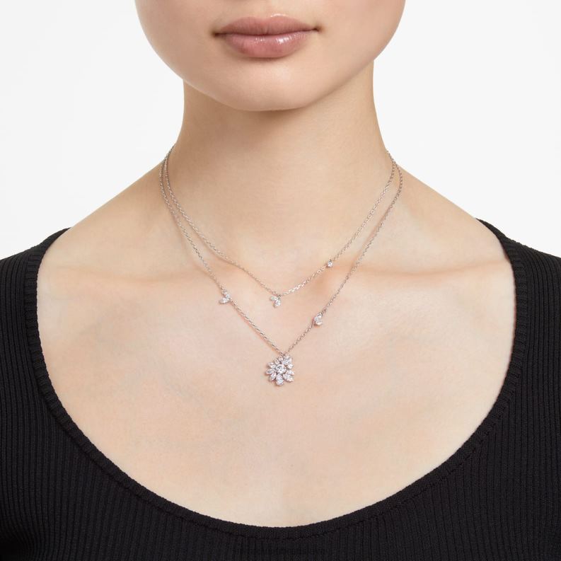 gema vrstvený náhrdelník zmiešané rezy, kvet, biela, rhodiované B8ZNT39 Swarovski šperky - Image 2