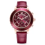 hodinky octea lux chrono švajčiarska výroba, kožený remienok, červený povrch v ružovom zlate B8ZNT1195 Swarovski príslušenstvo