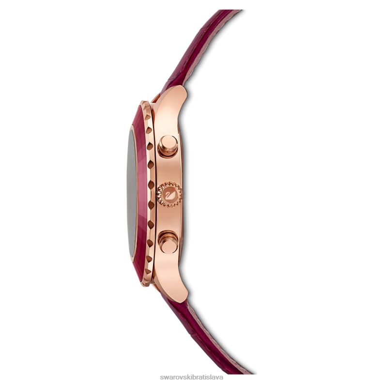 hodinky octea lux chrono švajčiarska výroba, kožený remienok, červený povrch v ružovom zlate B8ZNT1195 Swarovski príslušenstvo - Image 3