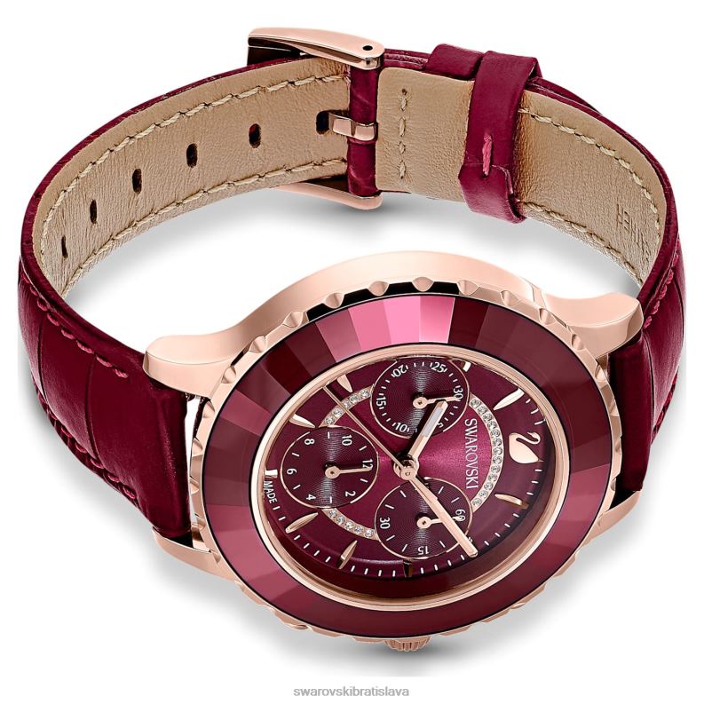 hodinky octea lux chrono švajčiarska výroba, kožený remienok, červený povrch v ružovom zlate B8ZNT1195 Swarovski príslušenstvo - Image 4