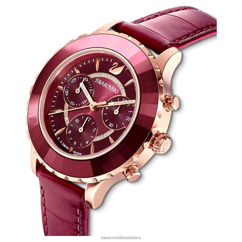 hodinky octea lux chrono švajčiarska výroba, kožený remienok, červený povrch v ružovom zlate B8ZNT1195 Swarovski príslušenstvo - Image 5
