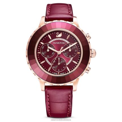 hodinky octea lux chrono švajčiarska výroba, kožený remienok, červený povrch v ružovom zlate B8ZNT1195 Swarovski príslušenstvo