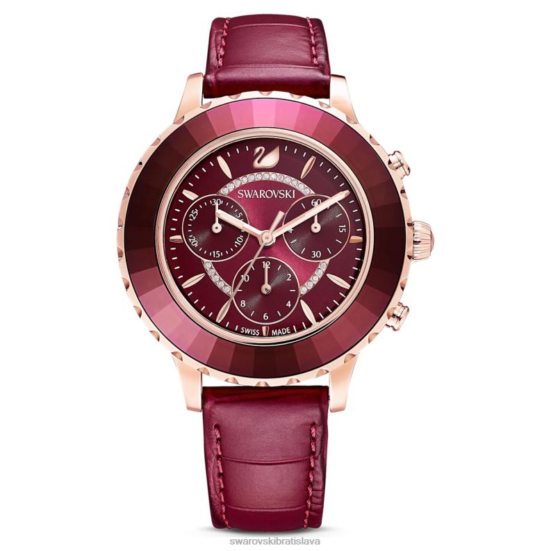 hodinky octea lux chrono švajčiarska výroba, kožený remienok, červený povrch v ružovom zlate B8ZNT1195 Swarovski príslušenstvo - Image 1