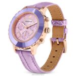 hodinky octea lux chrono švajčiarska výroba, kožený remienok, fialová, povrchová úprava v ružovom zlate B8ZNT1157 Swarovski príslušenstvo - Image 3
