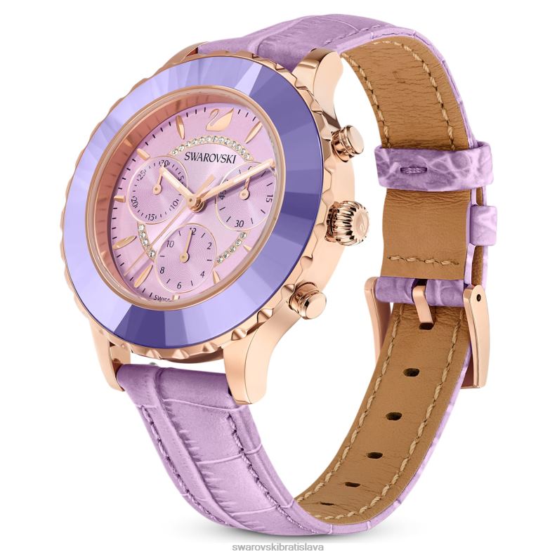 hodinky octea lux chrono švajčiarska výroba, kožený remienok, fialová, povrchová úprava v ružovom zlate B8ZNT1157 Swarovski príslušenstvo - Image 3