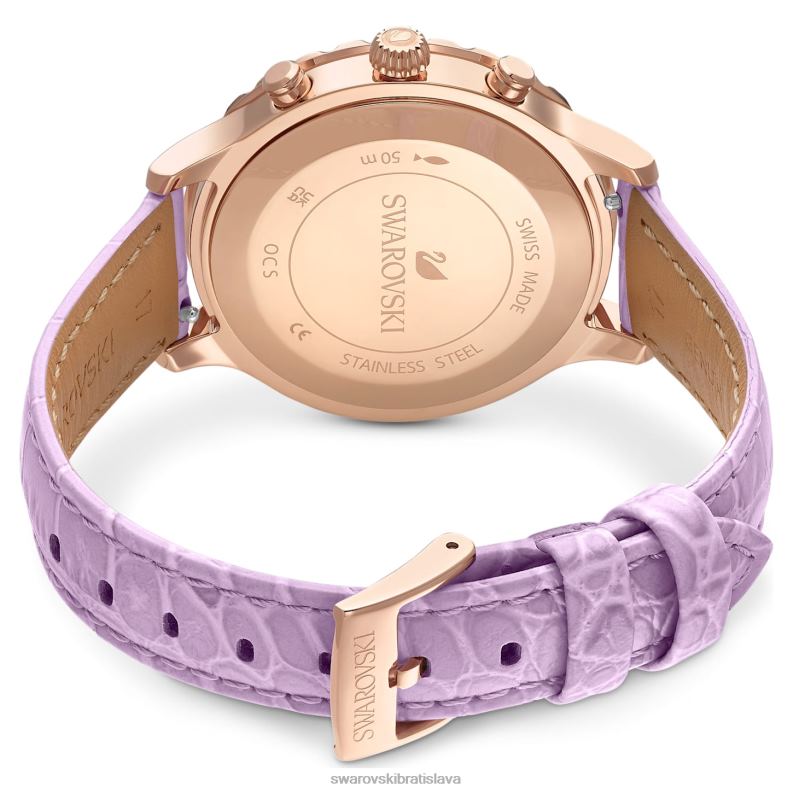 hodinky octea lux chrono švajčiarska výroba, kožený remienok, fialová, povrchová úprava v ružovom zlate B8ZNT1157 Swarovski príslušenstvo - Image 4