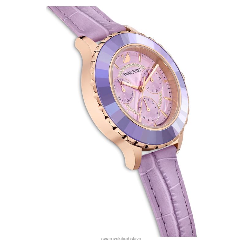 hodinky octea lux chrono švajčiarska výroba, kožený remienok, fialová, povrchová úprava v ružovom zlate B8ZNT1157 Swarovski príslušenstvo - Image 6