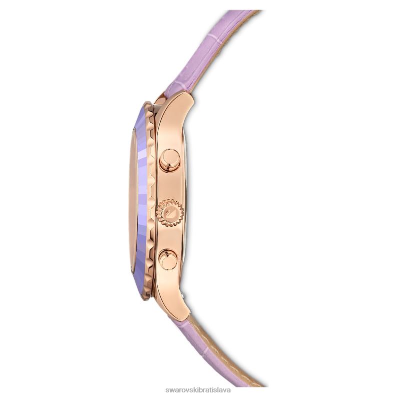 hodinky octea lux chrono švajčiarska výroba, kožený remienok, fialová, povrchová úprava v ružovom zlate B8ZNT1157 Swarovski príslušenstvo - Image 7