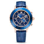 hodinky octea lux chrono švajčiarska výroba, kožený remienok, modrá, povrchová úprava ružové zlato B8ZNT1164 Swarovski príslušenstvo