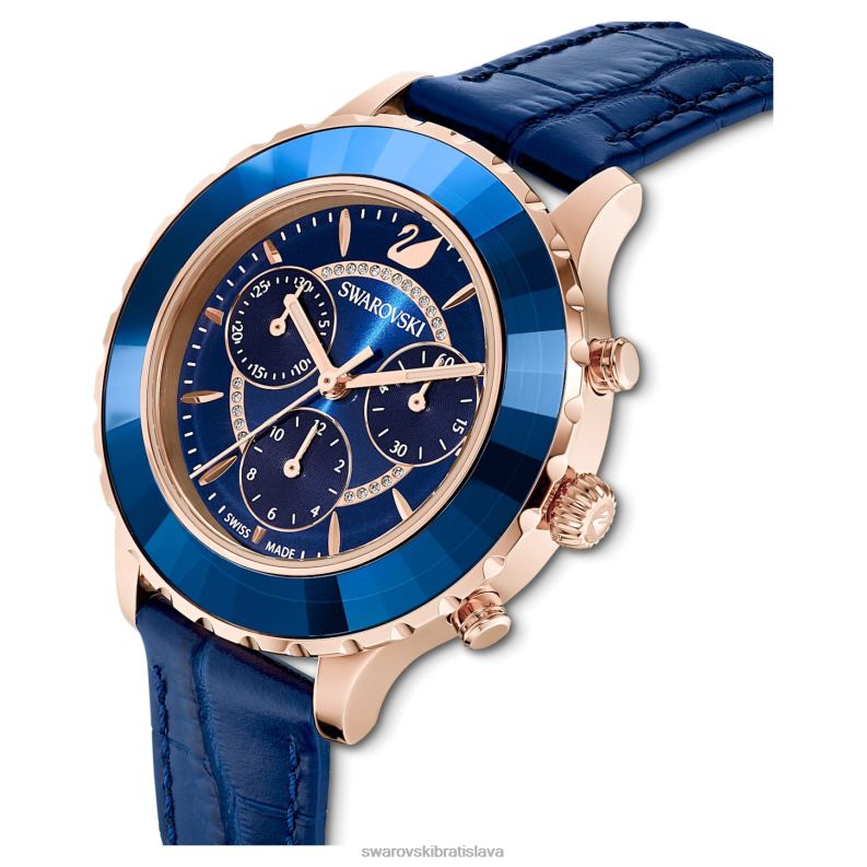 hodinky octea lux chrono švajčiarska výroba, kožený remienok, modrá, povrchová úprava ružové zlato B8ZNT1164 Swarovski príslušenstvo - Image 5