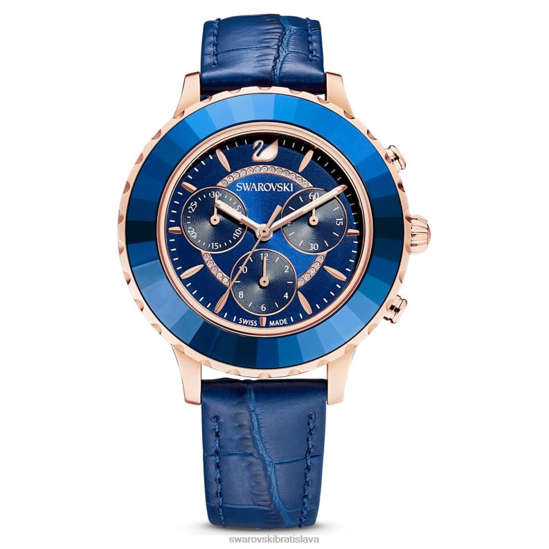 hodinky octea lux chrono švajčiarska výroba, kožený remienok, modrá, povrchová úprava ružové zlato B8ZNT1164 Swarovski príslušenstvo - Image 1