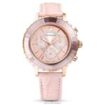 hodinky octea lux chrono švajčiarska výroba, kožený remienok, ružová, povrchová úprava v ružovom zlate B8ZNT1191 Swarovski príslušenstvo