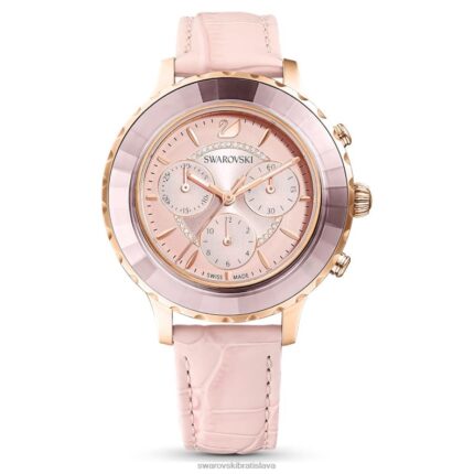 hodinky octea lux chrono švajčiarska výroba, kožený remienok, ružová, povrchová úprava v ružovom zlate B8ZNT1191 Swarovski príslušenstvo
