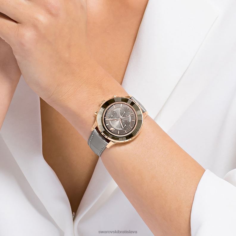 hodinky octea lux chrono švajčiarska výroba, kožený remienok, sivá, povrchová úprava ružové zlato B8ZNT1177 Swarovski príslušenstvo - Image 2
