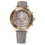hodinky octea lux chrono švajčiarska výroba, kožený remienok, sivá, povrchová úprava ružové zlato B8ZNT1177 Swarovski príslušenstvo