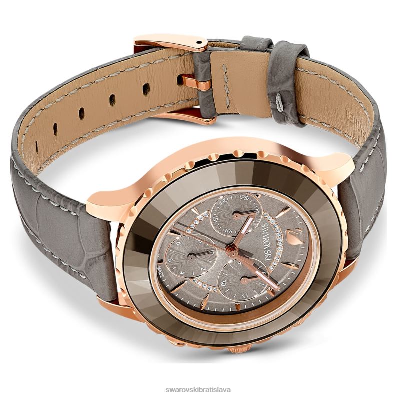 hodinky octea lux chrono švajčiarska výroba, kožený remienok, sivá, povrchová úprava ružové zlato B8ZNT1177 Swarovski príslušenstvo - Image 4
