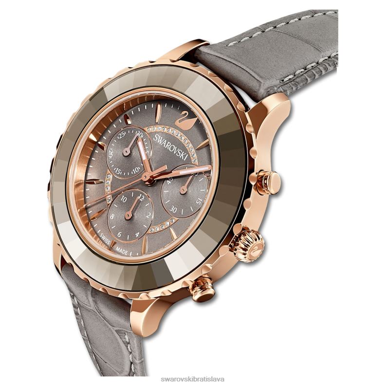 hodinky octea lux chrono švajčiarska výroba, kožený remienok, sivá, povrchová úprava ružové zlato B8ZNT1177 Swarovski príslušenstvo - Image 5