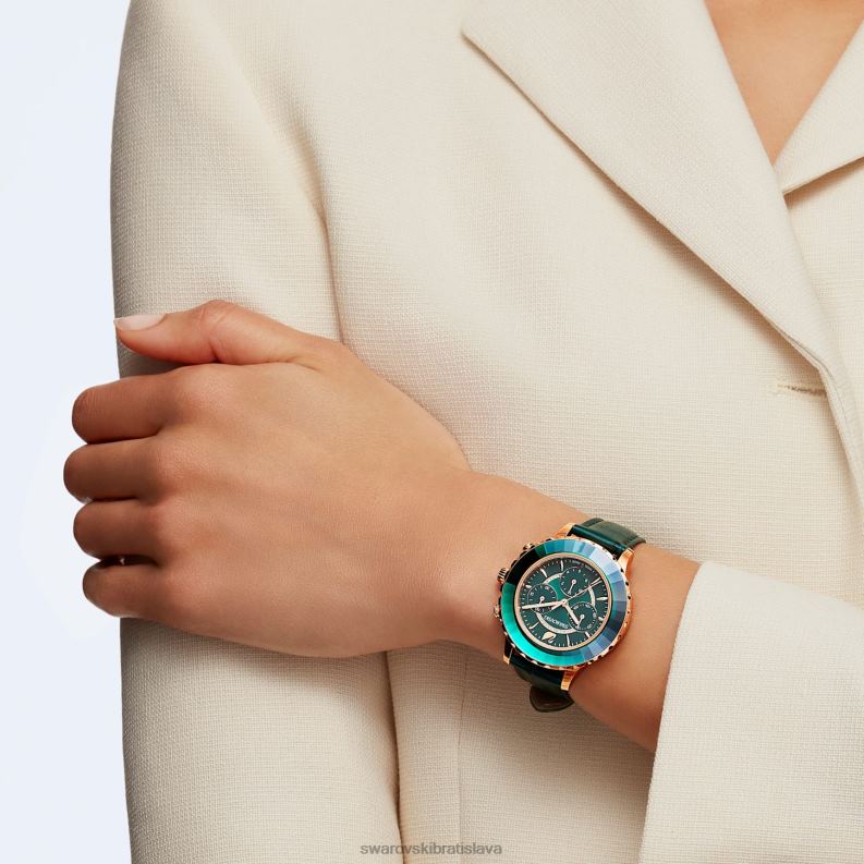 hodinky octea lux chrono švajčiarska výroba, kožený remienok, zelená, povrchová úprava v ružovom zlate B8ZNT1159 Swarovski príslušenstvo - Image 2