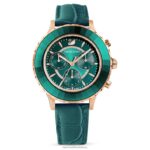 hodinky octea lux chrono švajčiarska výroba, kožený remienok, zelená, povrchová úprava v ružovom zlate B8ZNT1159 Swarovski príslušenstvo