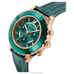 hodinky octea lux chrono švajčiarska výroba, kožený remienok, zelená, povrchová úprava v ružovom zlate B8ZNT1159 Swarovski príslušenstvo - Image 5