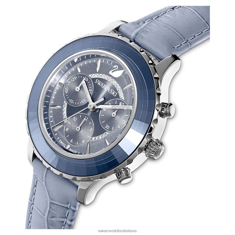 hodinky octea lux chrono švajčiarsky, kožený remienok, modrý, nerez B8ZNT1249 Swarovski príslušenstvo - Image 4