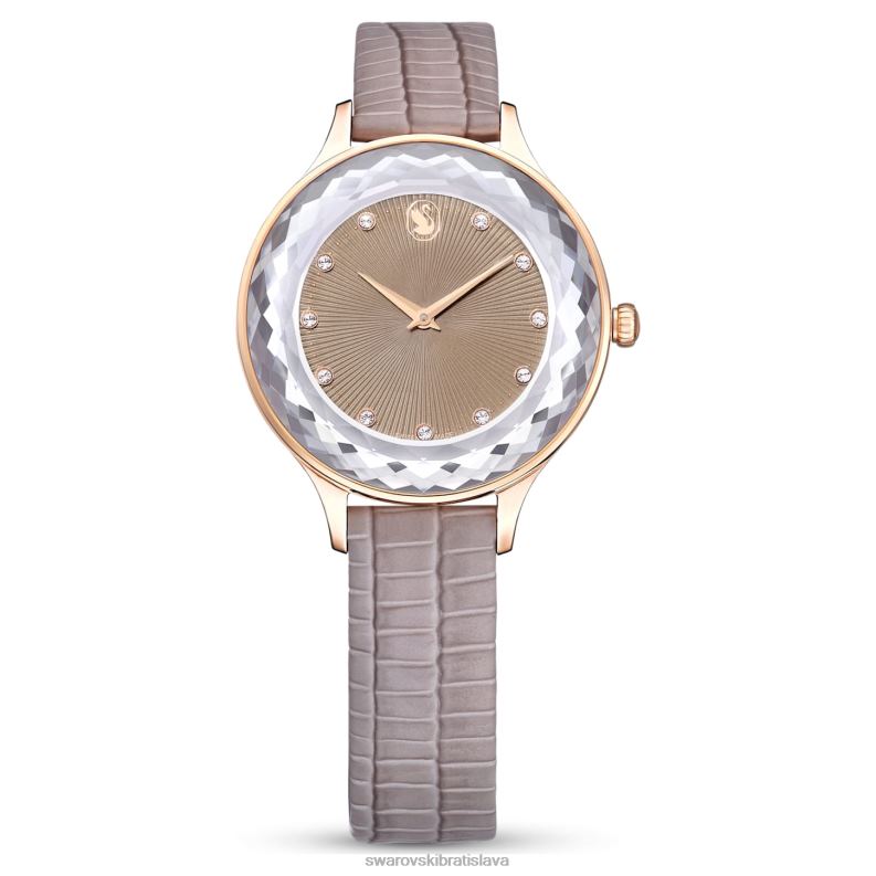 hodinky octea nova švajčiarska výroba, kožený remienok, béžová, povrchová úprava v ružovom zlate B8ZNT1184 Swarovski príslušenstvo - Image 1