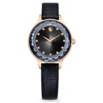 hodinky octea nova švajčiarska výroba, kožený remienok, čierny, povrchová úprava ružové zlato B8ZNT1181 Swarovski príslušenstvo