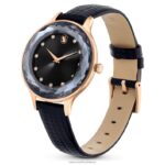 hodinky octea nova švajčiarska výroba, kožený remienok, čierny, povrchová úprava ružové zlato B8ZNT1181 Swarovski príslušenstvo - Image 3