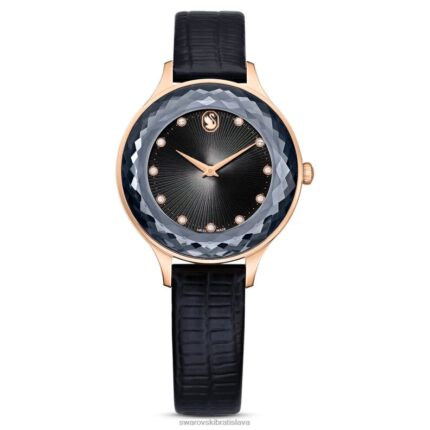 hodinky octea nova švajčiarska výroba, kožený remienok, čierny, povrchová úprava ružové zlato B8ZNT1181 Swarovski príslušenstvo