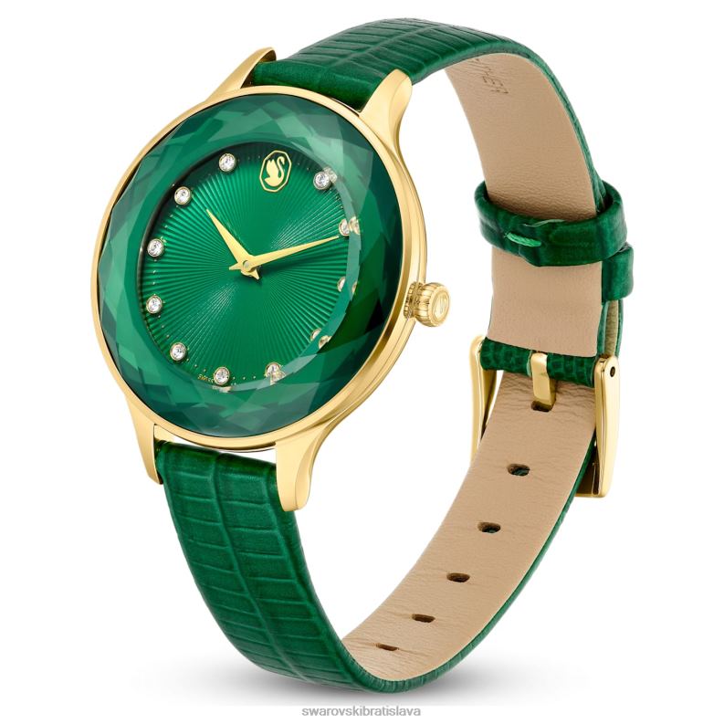 hodinky octea nova švajčiarska výroba, kožený remienok, zelená, zlatá povrchová úprava B8ZNT1146 Swarovski príslušenstvo - Image 3