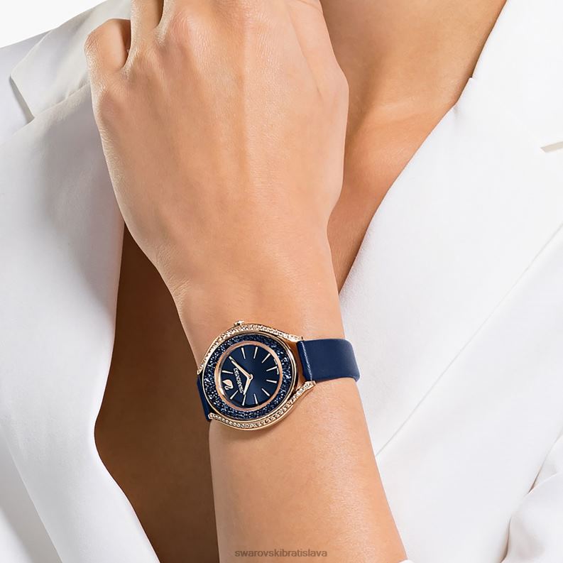 hodinky s kryštalickou aurou švajčiarska výroba, kožený remienok, modrá, povrchová úprava ružové zlato B8ZNT1185 Swarovski príslušenstvo - Image 2