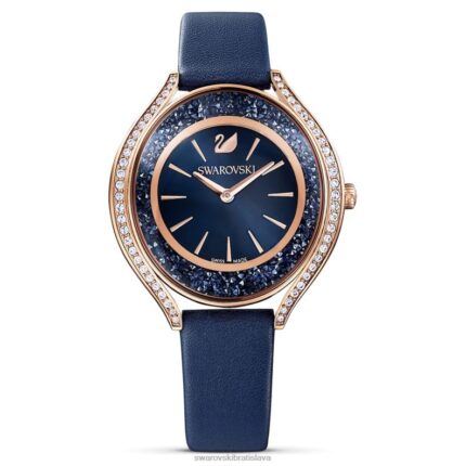 hodinky s kryštalickou aurou švajčiarska výroba, kožený remienok, modrá, povrchová úprava ružové zlato B8ZNT1185 Swarovski príslušenstvo