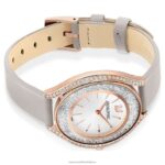 hodinky s kryštalickou aurou švajčiarska výroba, kožený remienok, sivá, povrchová úprava ružové zlato B8ZNT1183 Swarovski príslušenstvo - Image 4