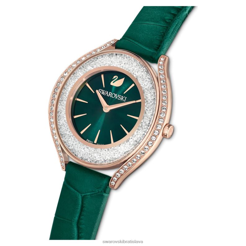 hodinky s kryštalickou aurou švajčiarska výroba, kožený remienok, zelená, povrchová úprava v ružovom zlate B8ZNT1155 Swarovski príslušenstvo - Image 5