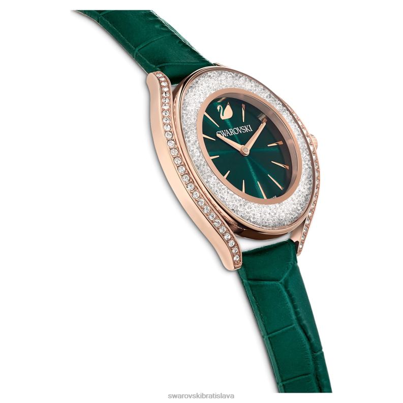 hodinky s kryštalickou aurou švajčiarska výroba, kožený remienok, zelená, povrchová úprava v ružovom zlate B8ZNT1155 Swarovski príslušenstvo - Image 6