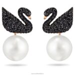 ikonické kabátiky s labuťovými náušnicami labuť, čierna, pozlátená ružovým zlatom B8ZNT964 Swarovski šperky