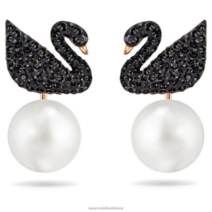 ikonické kabátiky s labuťovými náušnicami labuť, čierna, pozlátená ružovým zlatom B8ZNT964 Swarovski šperky