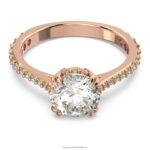 koktailový prsteň constella princess cut, dlažba, biela, pozlátená ružovým zlatom B8ZNT984 Swarovski šperky