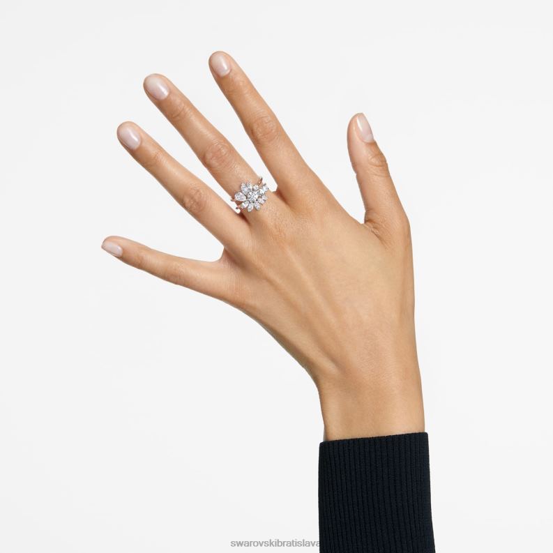 koktailový prsteň gema zmiešané rezy, kvet, biela, rhodiované B8ZNT1084 Swarovski šperky - Image 2