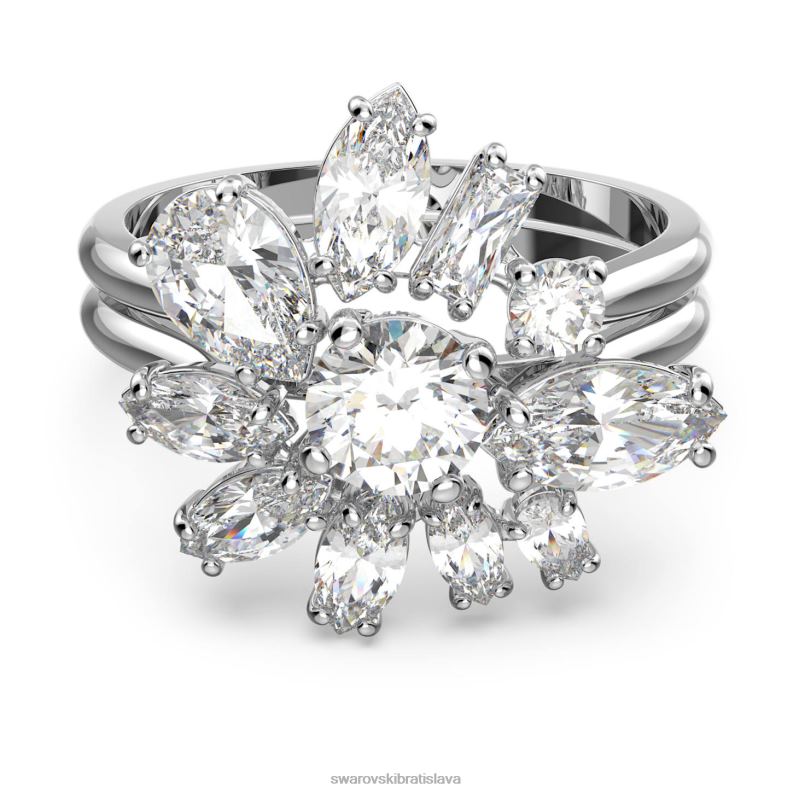 koktailový prsteň gema zmiešané rezy, kvet, biela, rhodiované B8ZNT1084 Swarovski šperky - Image 1
