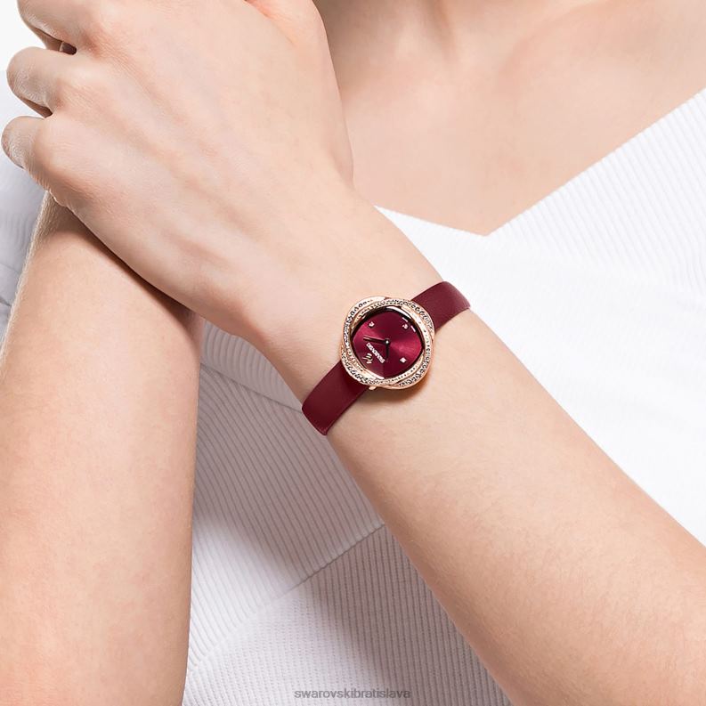 krištáľové kvetinové hodinky švajčiarska výroba, kožený remienok, červený povrch v ružovom zlate B8ZNT1201 Swarovski príslušenstvo - Image 2