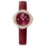 krištáľové kvetinové hodinky švajčiarska výroba, kožený remienok, červený povrch v ružovom zlate B8ZNT1201 Swarovski príslušenstvo