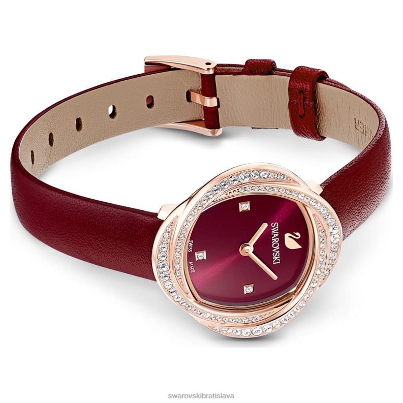krištáľové kvetinové hodinky švajčiarska výroba, kožený remienok, červený povrch v ružovom zlate B8ZNT1201 Swarovski príslušenstvo - Image 4