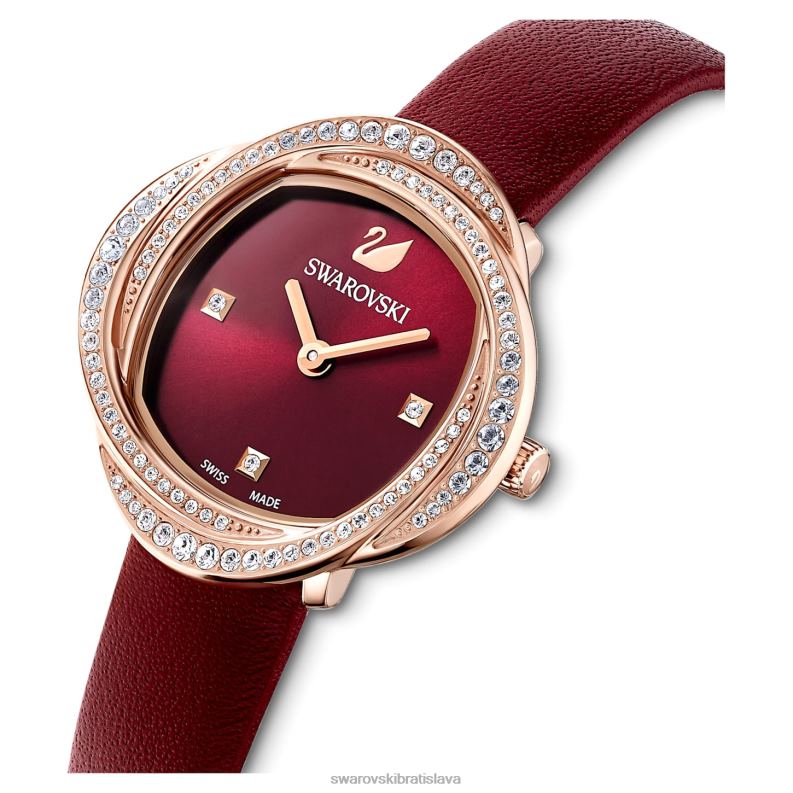 krištáľové kvetinové hodinky švajčiarska výroba, kožený remienok, červený povrch v ružovom zlate B8ZNT1201 Swarovski príslušenstvo - Image 5