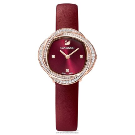 krištáľové kvetinové hodinky švajčiarska výroba, kožený remienok, červený povrch v ružovom zlate B8ZNT1201 Swarovski príslušenstvo