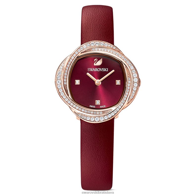 krištáľové kvetinové hodinky švajčiarska výroba, kožený remienok, červený povrch v ružovom zlate B8ZNT1201 Swarovski príslušenstvo - Image 1