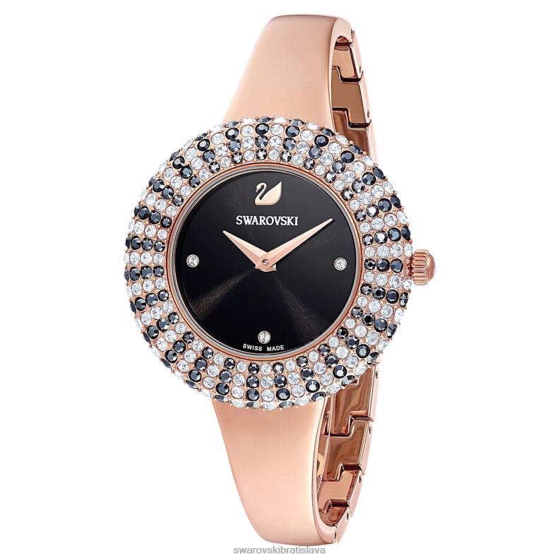 krištáľové ružové hodinky švajčiarsky kovový náramok, čierny, povrchová úprava ružové zlato B8ZNT1162 Swarovski príslušenstvo - Image 5